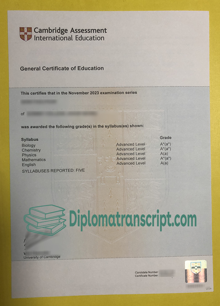 Cambridge Assessment English GCE certificate