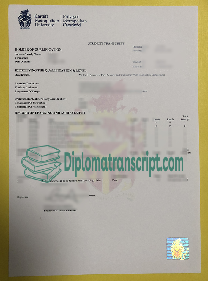 Cardiff Metropolitan University Transcript