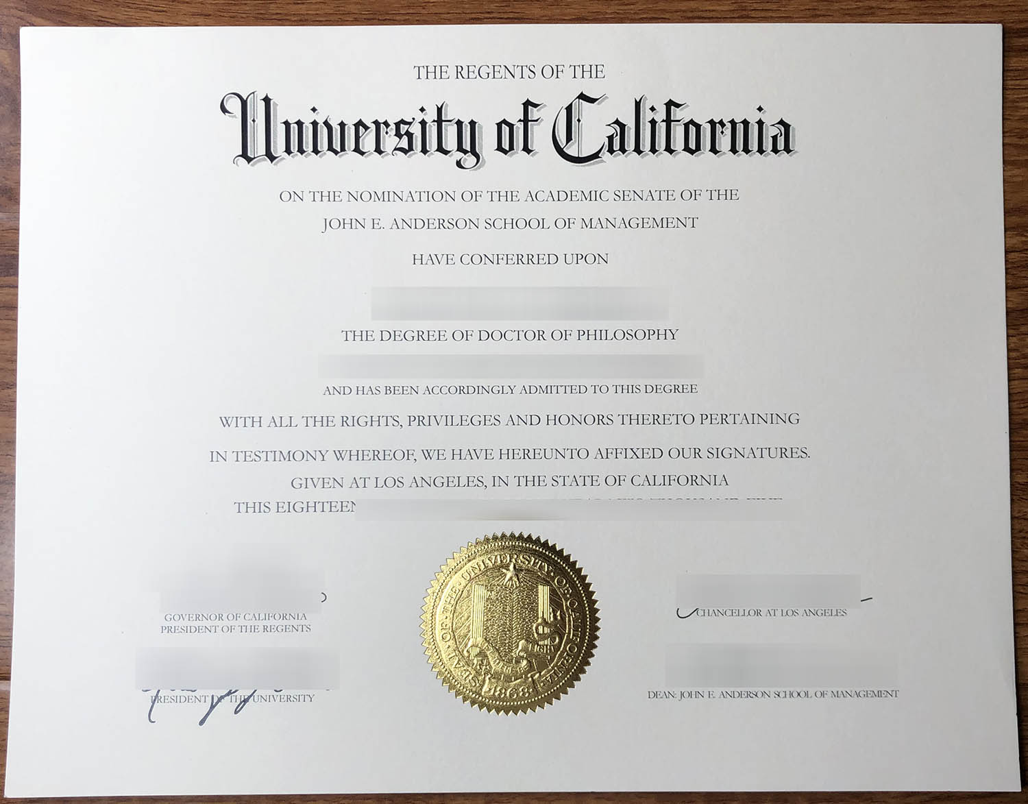 fake University of California degree