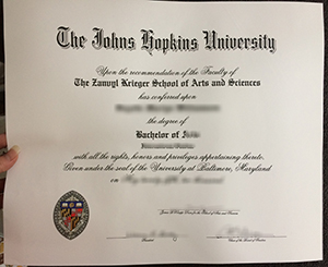 Johns Hopkins University degree certificate