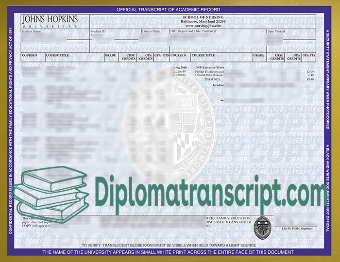 Johns Hopkins University transcript