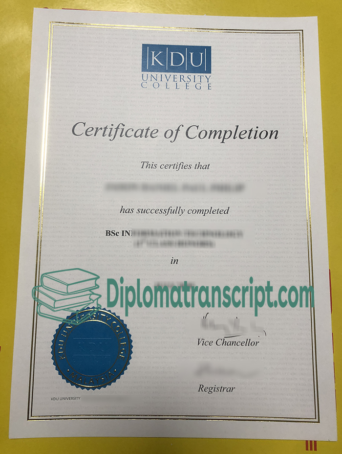 KDU University College diploma certificate