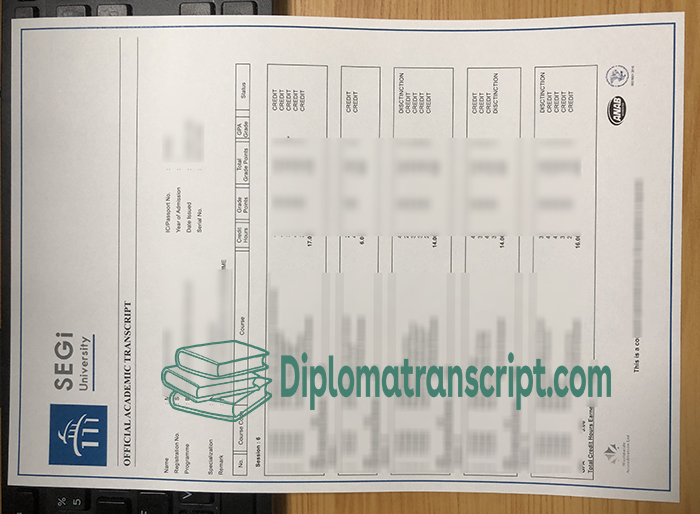 SEGi University transcript sample