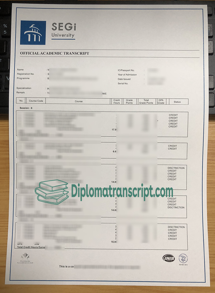 SEGi University transcript