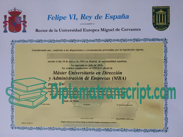 Universidad Europea Miguel de Cervantes diploma