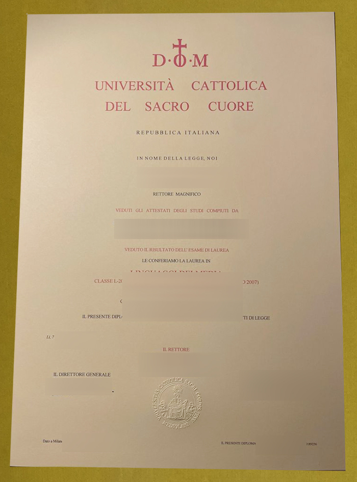 Università Cattolica del Sacro Cuore diploma