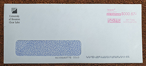 University of Houston–Clear Lake Transcript Envelope sample