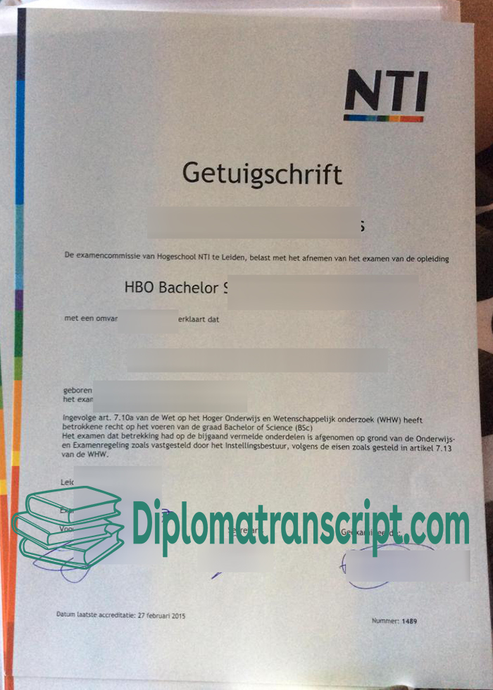 Hogeschool NTI getuigschrift