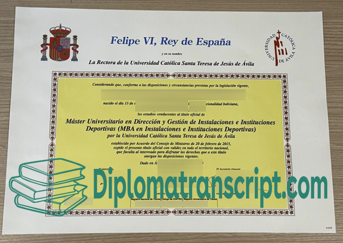 Universidad Católica de Ávila diploma