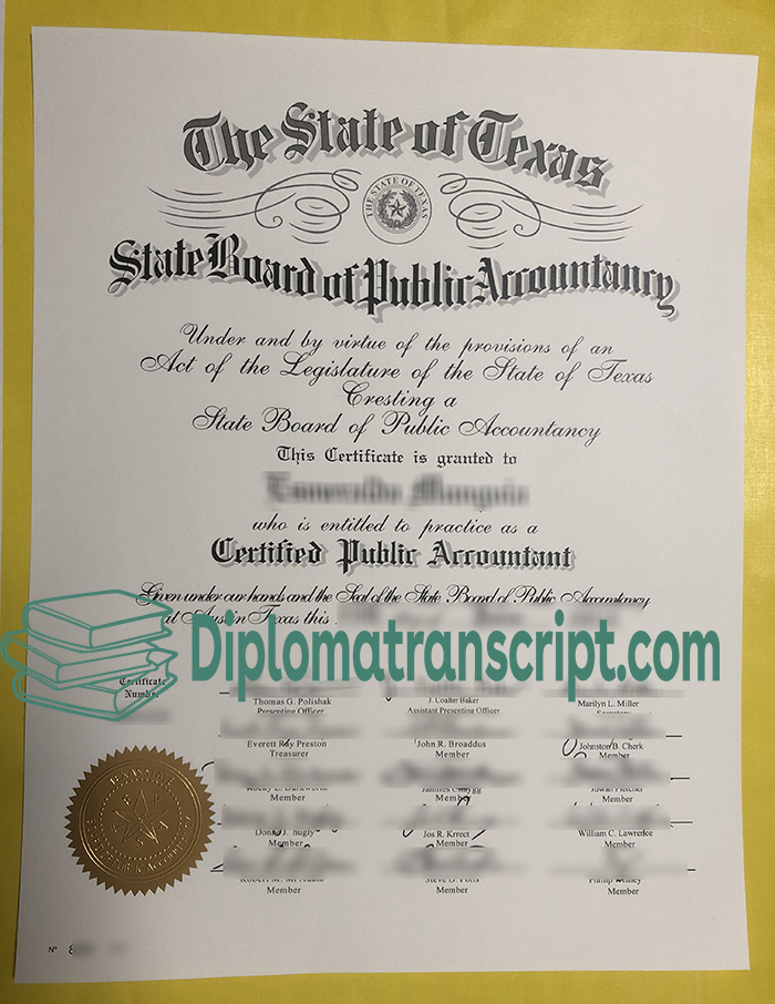 Texas CPA Certificate sample