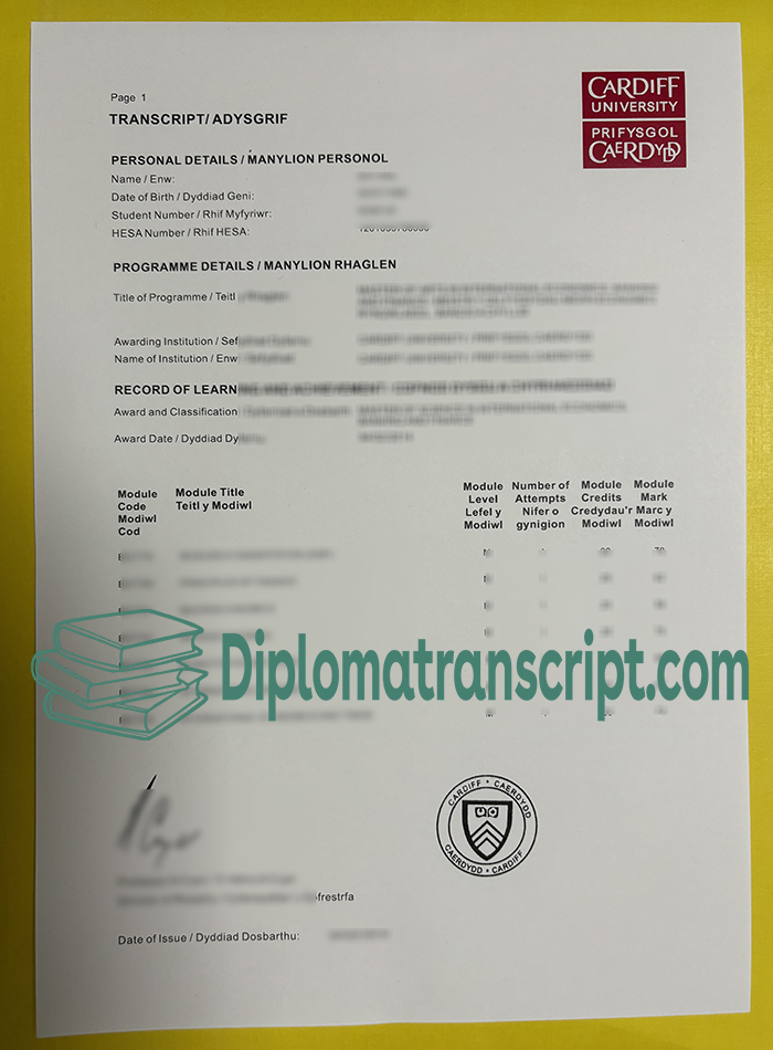 Cardiff University transcript