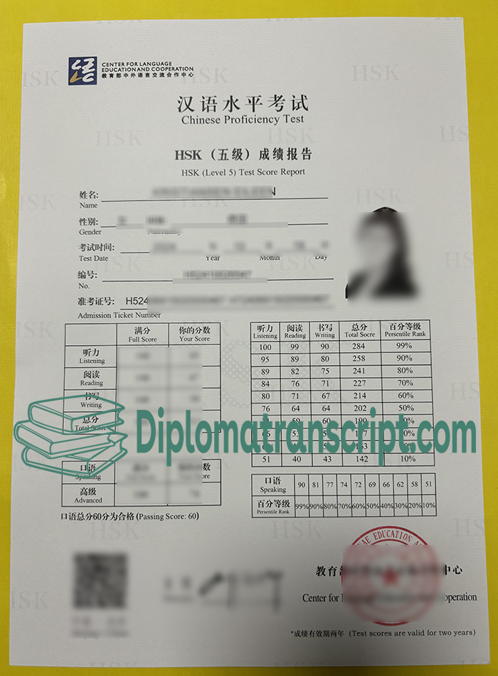 HSK level 5 test Score Report