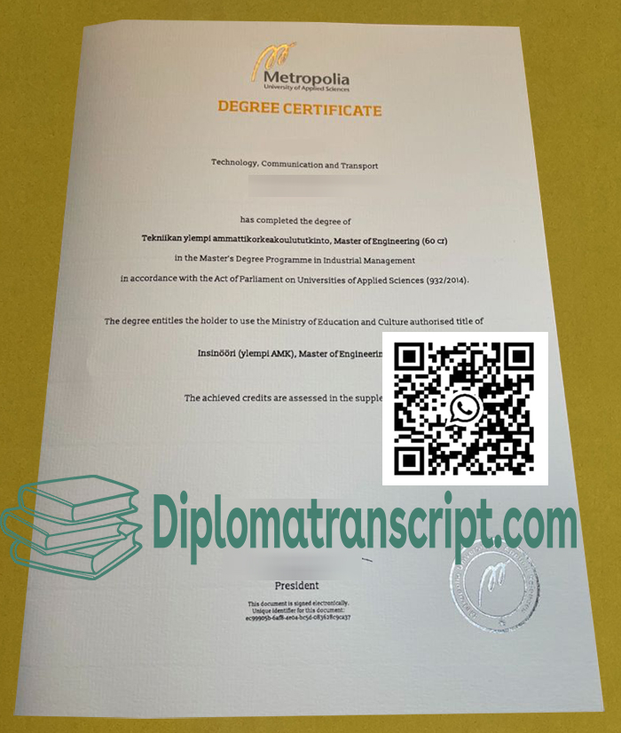 Metropolia Ammattikorkeakoulu Degree Certificate