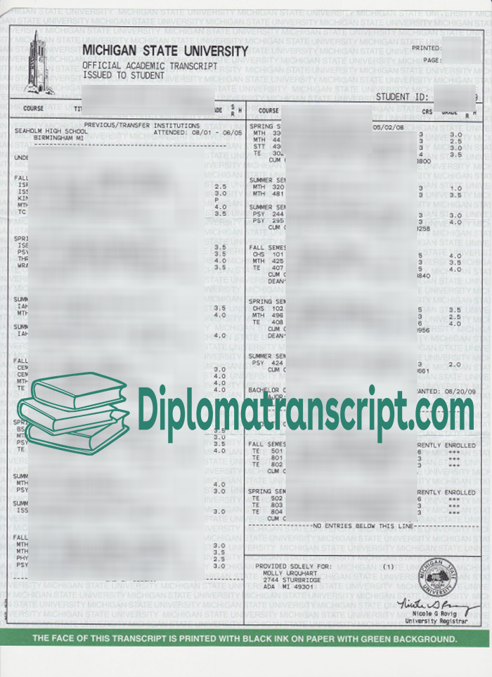 Michigan State University transcript