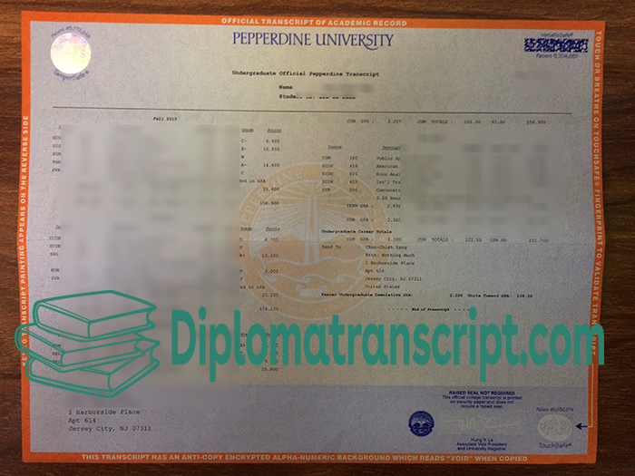Pepperdine University transcript sample