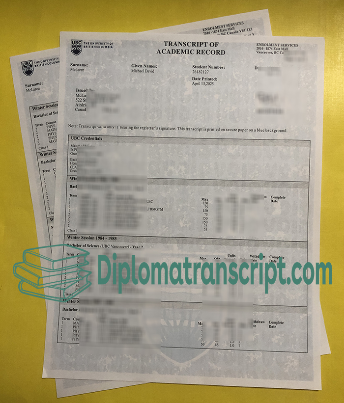 UBC transcript