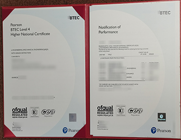 Pearson BTEC Level 4 Higher National Certificate and Notification of performance
