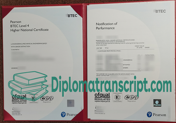 Pearson BTEC Level 4 Higher National Certificate and Notification of performance