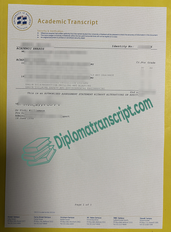 University of Ballarat transcript University of Ballarat transcript