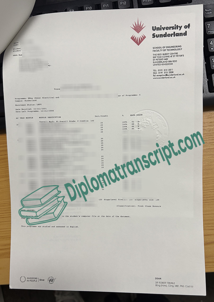 University of Sunderland transcript University of Sunderland transcript