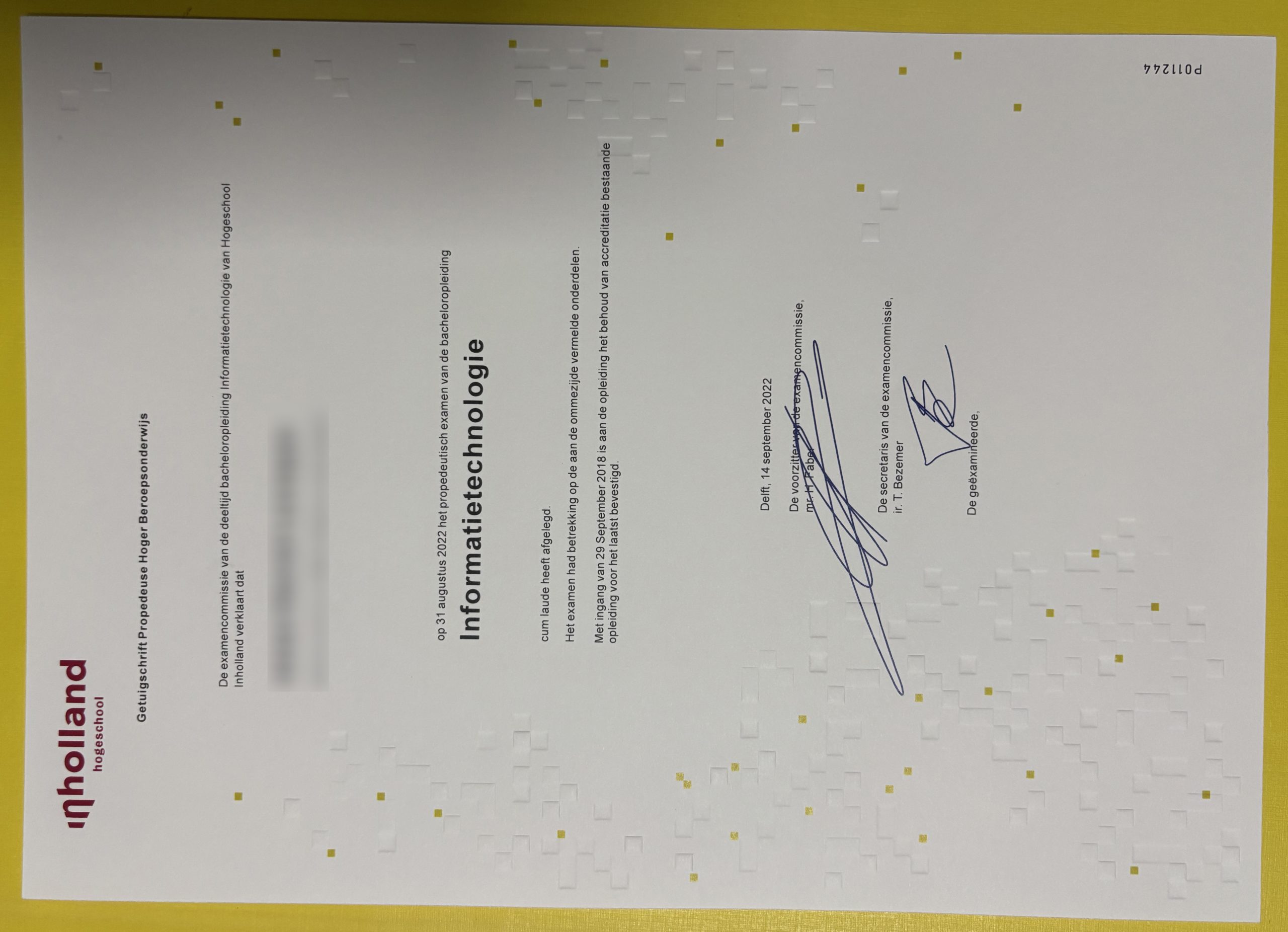 Hogeschool Inholland getuigschrift